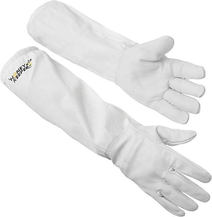 Honey Keeper Beekeeping Gloves - Goatskin Leather with Canvas Sleeve and Elastic Cuff