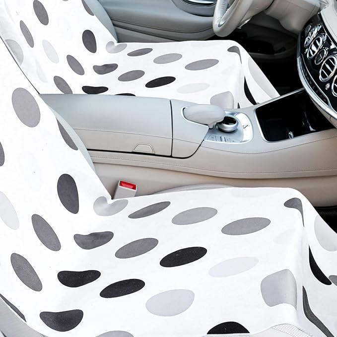 Hahafelt 2 Pack Car Seat Towel Covers with Storage Bag, 63 x 32 Inch Universal Non Slip Waterproof Sweat Protector for Car Truck, Gym Swimming Running, Machine Washable (Black and Gray Dots)