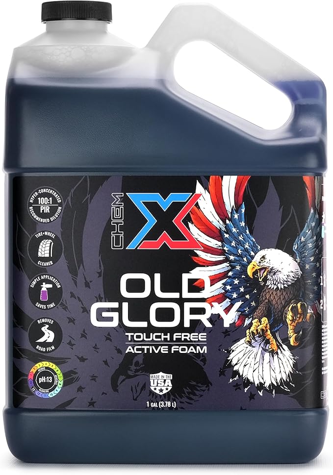 Chem-X Old Glory: Touch-Free Active Foam Vehicle Wash, High-Clinging Foaming Soap Removes Road Film Grease Salt and Bugs, High pH Soap for Trucks Cars and Equipment - 1g