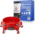 Grit Guard Bucket Dolly with Wheels - Rolling Detailing Wash Bucket with 5 Wheels and 2 Locking Casters Compatible with 2.5, 4, 5 and 6 Gallon Buckets (Red, 2" Red Casters)
