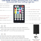 AKEPO 12W Fiber Optic Lights Twinkle+Meteor 2-in-1 APP Control Starlight Headliner Kit, 300pcs*0.03in*9.8ft+240pcs White Shooting Star Music Activated Car Home Optical Fiber Star Ceiling Lights