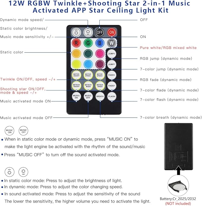 AKEPO 12W Twinkle+Meteor 2-in-1 Fiber Optic Lights, 600pcs*0.03in*13.1ft+240pcs Shooting Star Starlight Headliner Kit Car Home APP Control Sound Activated Fiber Optic Star Ceiling Kit