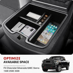 Autorder Center Console Organizer for 2007-2013 Chevrolet Silverado/GMC Sierra 1500 2500 3500 Accessories Armrest Storage Box Secondary Insert Tray with 2 Color Mats