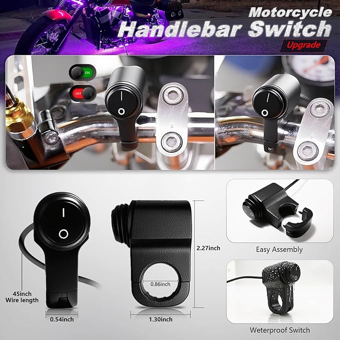 8PCS Motorcycle RGB LED Light Kit with Handlebar Switch Brake Turn Signal, Multicolor Underglow Lights with APP/RF Remote, Neon Strips 12V Waterproof for Sport Bike, Cruiser, Street & Dirt Motorcycle