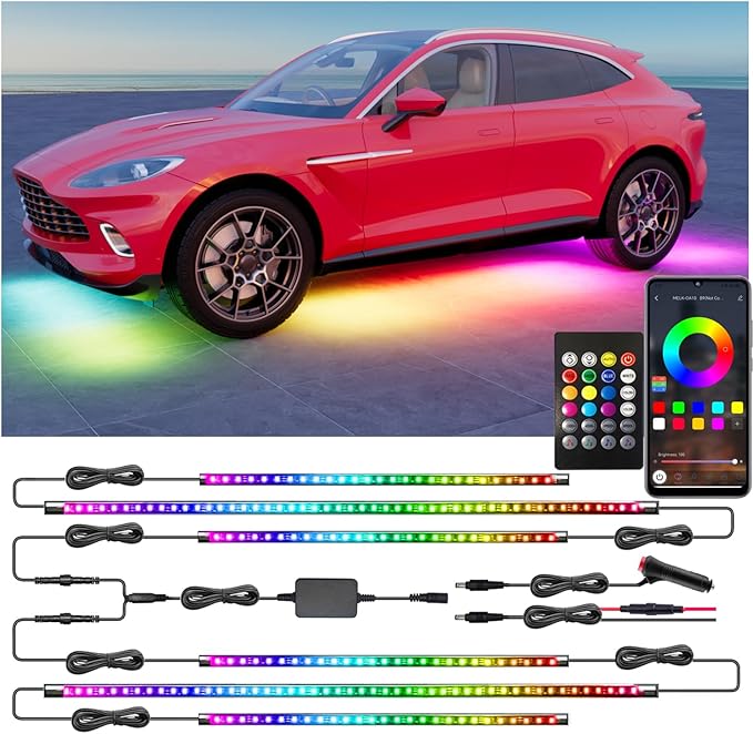 Yielinth Underglow Led Lights for Cars, 6 pcs RGB-IC Smart LED Lights with Dream Color Chasing and 16 Million Colors with App and Remote Control, Waterproof Underglow Kit for Cars, SUVs, Trucks