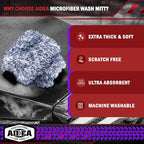 AIDEA Car Wash Mitt Microfiber, 1PK Scratch Free Lint-Free, Wheel Cleaner Mitts, Extra Plush Premium Microfiber Mitt Car Wash Brush, Regular Size 7.12''X10.14''