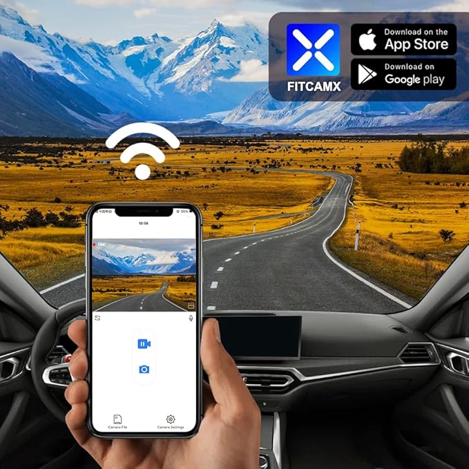 Fitcamx Front 4K+Rear 1080P Dash Cam Suitable for BMW 4 Series M4 2020-2024 430i 440i M440i Xdrive G22 G23 G26 G82 G83 (HD2-6308), OEM Look, Dual Loop Recording, WiFi & APP, G-Sensor, 128GB Card