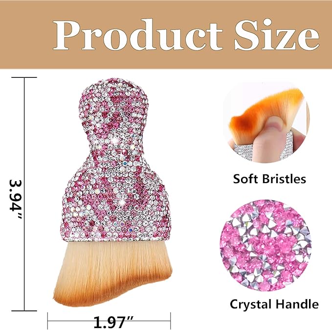 Car Interior Brush Blingbling Car Accessories for Women,2Pack Dust Sweeping Soft Brush with Rhinestone Handle,Detailing Brush Cleaner for Air Conditioner Vents, Computer Keyboard, etc (Pink 2PCS)