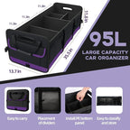 Trunk Organizer for Car, Sturdy Storage Organization with Non-Slip Bottom Strips, 95L Large Capacity Cargo Organizer for Suv, Truck, Sedan, Waterproof Portable Car Organizers for Women Men(Purple)