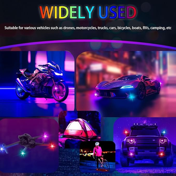 8PCS Wireless Led Aircraft Strobe Lights with Remote, 8 Colors Waterproof Anti-Collision Moto Glow Up Warning Lights,High Brightness Wireless Led Strobe Light Underglow for ebike Car Motorcycle Drone