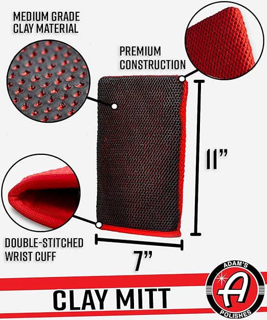 Adam's Polishes Clay Mitt - Medium Grade Clay Bar Infused Mitt | Car Detailing Glove Quickly Removes Debris from Your Paint, Glass, Wheels, & More