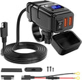 Nilight Motorcycle Charger with 12V Voltmeter Independent On Off Switch SAE USB Adapter Inline 10A Fuse Waterproof 6.8A Dual QC3.0 Fast Charging Phone Tablet for 7/8inch Handlebar ATV