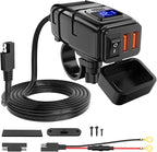 Nilight Motorcycle Charger with 12V Voltmeter Independent On Off Switch SAE USB Adapter Inline 10A Fuse Waterproof 6.8A Dual QC3.0 Fast Charging Phone Tablet for 7/8inch Handlebar ATV