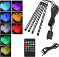 povtii Car Led Interior Lights, RBG 48 LED Multicolor Music Auto Interior Strip Light with Remote Control, Waterproof Lighting Lamp Kit Under Dash with Charger, Car Accessories (USB)