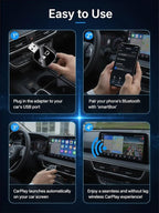 2026 Upgraded 3-in-1 Wireless CarPlay Adapter for iPhone & Android Auto, 5.8G WiFi No-Lag Dongle, Wired to Wireless Converter with Mirror Link 4K Streaming, Fits 98% Cars (USB-A/C)