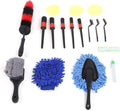 17Pcs Detailing Brush Set, Wheel Rim Cleaning Kit, Car Truck Interior Exterior Air Vents Emblems Scrub Tool with Long Wheel Brush, Detail Brushes, Steel Wire Brushes for Hard to Re