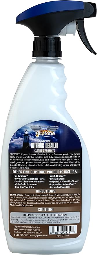 Gliptone Express Spray & Wipe Interior Detailer, Cleans & Protects All Automotive Interior Surfaces, 22 Fl Oz