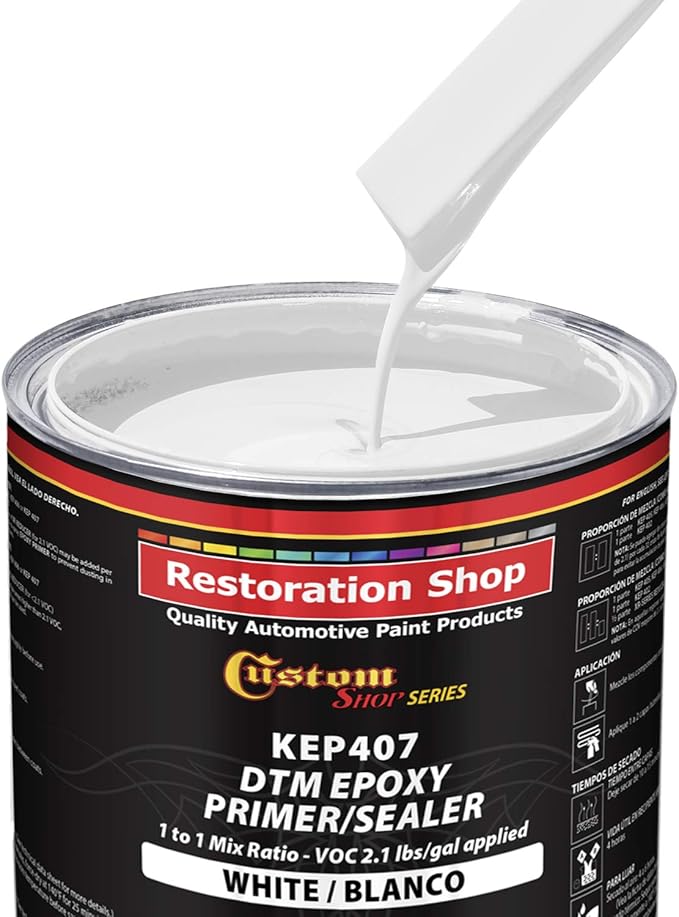 Custom Shop - White Epoxy Primer/Sealer 2.1 VOC (1/2 Gallon Kit) Anti-Corrosive DTM High-Performance Primer for Automotive and Industrial use Kit = 1 Qt. Epoxy Primer +1 Qt. of Epoxy HDR.(1-1 Mix)