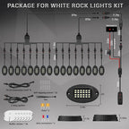 20 Pods Alloy Pure White LED Rock Lights with Extension Wires, IP68 Waterproof Shockproof 24LEDs 6500K Super Bright White Neon Underglow Kit for Semi Trucks Trailer Offroad Pickup Boats Sedans RV