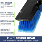 52" Car Wash Brush with Long Handle | Built-in Rubber Squeegee & Rubber Bumper | Lightweight extendable Handle | Soft Bristle Brush for Car, RV, Boat, Solar Panel, Deck Washing