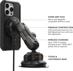 Rokform Wireless Car Charger, Magnetic Windshield Phone Mount, Twin Ball Adjustment 360° Rotation, Compatible with Mag Safe Cases, Strong Suction Cup, USB-C to USB-C Cable Included (Black)