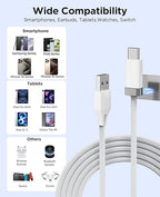 StayCable 5FT USB A to USB C Cable with Built-in Magnetic Holder for Nightstand, Desk and Car, 3A Fast Charging Anti-Fall Cord with 2 Adhesive Metal Plates, Braid Type-C Data Cable for iPhone 17