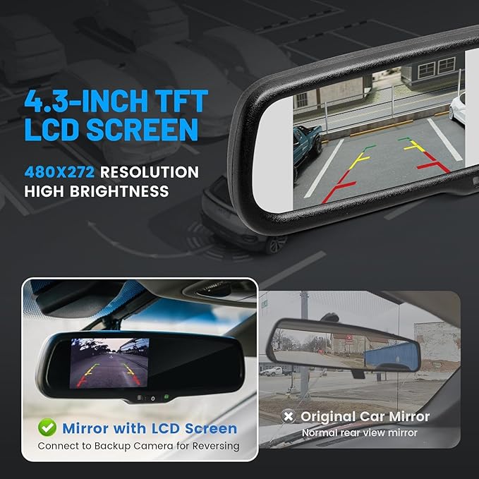 EWAY Tailgate Handle Backup Reverse Camera with 4.3 inch Rear View Mirror Monitor Kit for Dodge Ram 1500 2500 3500 2002-2008 Vehicle Safety Auto Reversing Parking Camera