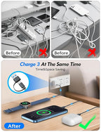 Travel Essentials for Apple Watch Charger,iPhone Charger,3 in 2 Type C/L/Magnetic Fast Charging Cable,Multi Charging Cable Portable Designed for iWatch Series,iPhone 17-11,Galaxy S26-S21,Car-4FT