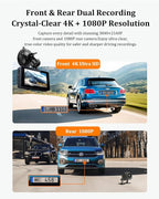 Dash Cam Front and Rear, Dash Camera for Cars 4K+1080, Dashcam Built-in WiFi, APP Control, 32GB Card Included, 3" IPS Touch Screen, 24H Parking Monitor, Night Vision, G-Sensor