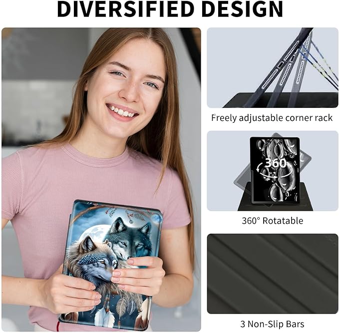 Case for 6" Kindle (11th Generation-2024/2022 Release),360 Degree Rotating Swivel PU Leather Stand Flip Folio Cover with Auto Wake/Sleep for Kindle 11th Generation 2024,Dream Catcher Wolf