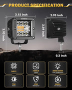 Auxbeam LED Pods 3 Inch 72W Amber Fog Light, 6 Modes Strobe Cube Pod Light Bar Dual Color Yellow Spot Flood Offroad Driving Lights Ditch Lights for Truck Car ATV UTV