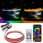 79 Inches RGB Multicolor Dynamic Scanning Starter Hood Lights, Car LED Hood Light Strip, Exterior Flexible Headlight Waterproof Daytime Running Lamps Strips (1 Set)