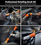 YeewayVeh 3pcs Car Detailing Brush Set, Boars Hair Detailing Brushes, Ultra Soft Detail Brush for Air Vent Leather Seat, Scratch Free Car Detailing Brushes for Interior Exterior, Orange