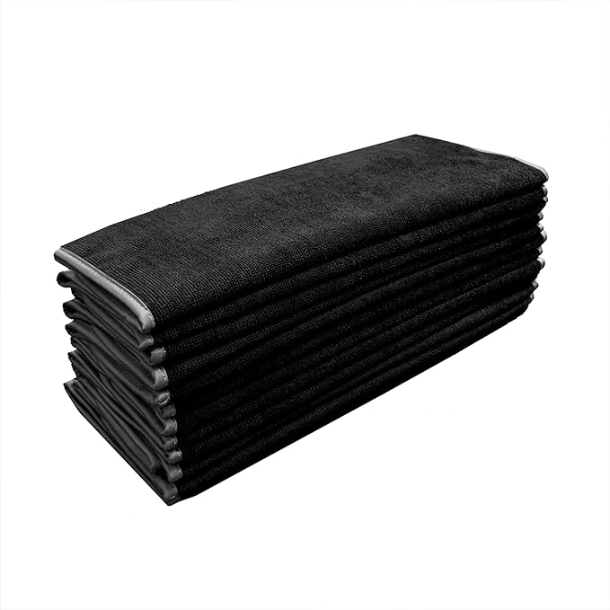 Detailer's Preference Large 320 GSM Microfiber Towels for Car Detailing, Washing, Drying, Ultra Soft Terry Weave, Scratch-Free, Lint-Free, Multi-Surface, Reusable, 16x24 Inch, 12-Pack, Black