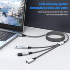 MOGOOD 3 in 1 USB Splitter Cable 2M, USB 2.0 Hub 1 Male to 3 Female Extension Cord, Multiport Adapter for Charging & Data Transfer, Compatible with Laptop, Mac, PC, PS4, Xbox, Switch, TV