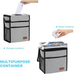 Femuar Car Trash Can with Lid - Leak Proof, Waterproof, Multipurpose Car Hanging for Headrest, Collapsible, Portable with Storage Mesh Pocket, Stripe