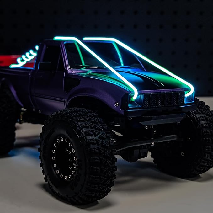 INJORA RC LED Strip Lights Flexible Cuttable for TRX4M SCX24 1/24 1/18 Crawlers Upgrade(Blue, Red and Pinkish Purple)