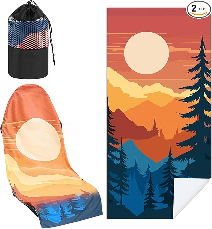 Hahafelt 2 Pack Car Seat Towel Covers with Storage Bag, 63 x 32 Inch Universal Non Slip Waterproof Sweat Protector for Car Truck, Gym Swimming Running, Machine Washable (Sunset)
