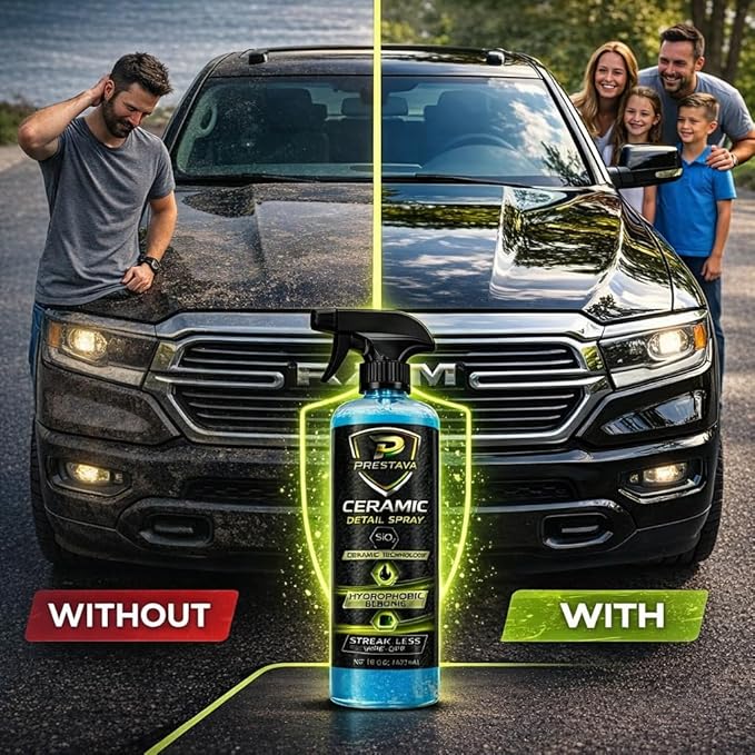 Premium Ceramic Detail Spray 16 fl oz, SiO2 Quick Detailer for Cars, Waterless Wash & Gloss Booster, Hydrophobic Water Beading, Streak-Minimized Wipe-Off, for Paint, Glass, Chrome & Trim