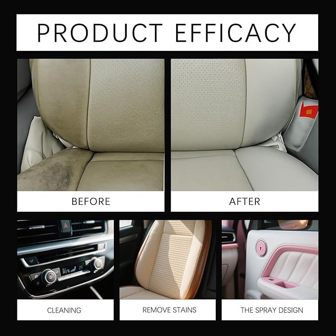 Multipurpose Interior Car Cleaner, Car Cleaning Kit, Upholstery Cleaner for Leather, Vinyl, Dashboard, Removes Dirt, Grease and Stains, Restores Gloss, Refreshed Scent (3Pcs)