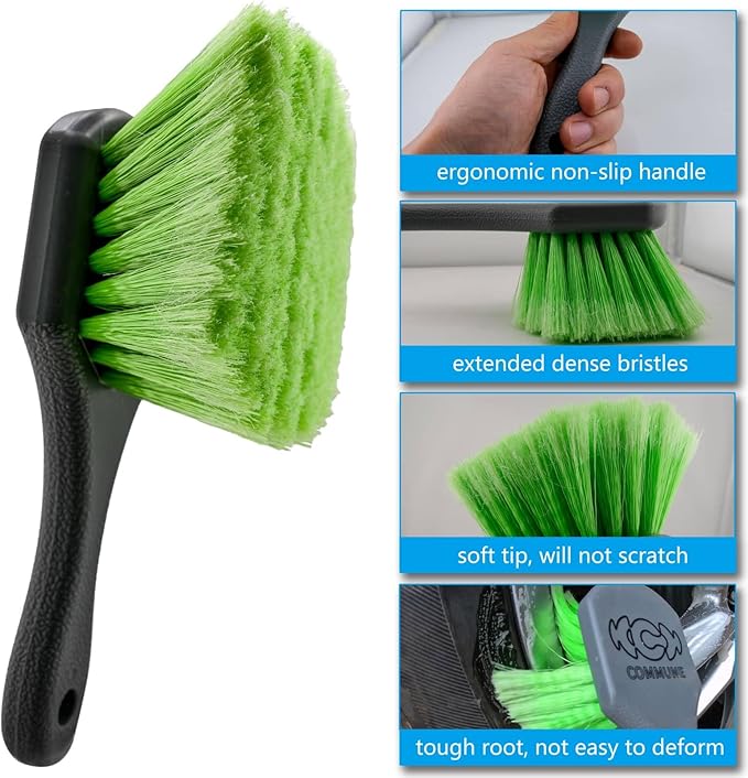 Wheel & Tire Brush Set for Car Rim Easy Dirt Removal Bristles with Comfortable Handle for Car Body Exterior Surface Carpet Truck SUV RV Motorcycle (Wheel Rim & Tire Brush Set)