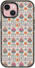 CASETiFY Impact iPhone 15 Case [Slim/Compatible with Magsafe / 8.2 ft. 4X Military Grade Drop Protection] - Persian Floral - Orange - Clear Black