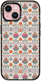 CASETiFY Impact iPhone 15 Case [Slim/Compatible with Magsafe / 8.2 ft. 4X Military Grade Drop Protection] - Persian Floral - Orange - Clear Black