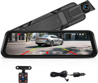 CAMECHO Mirror Dash Cam, 9.66" 1080P FHD IPS Touch Screen Rear View Mirror Camera, Front and Backup Camera for Cars, Dashcam Night Vision, Loop Recording, Wide Angle, Parking Assistance