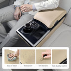 Coverado Universal Car Center Console with Wireless Charging & Cup Holder, Back Seat Organizers, Rear Bench Seat Central Armrest Box with Storage, for Most Vehicles, Easy Install, Beige