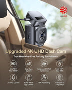 Baseus VD1 Pro Solar Dash Cam Front and Rear, 4K+1080P Dash Camera for Cars, Battery Powered Parking Mode, Starvis Night Vision, 32 GB Card Included, 5GHz WiFi, GPS, Wide Angle,Voice Control