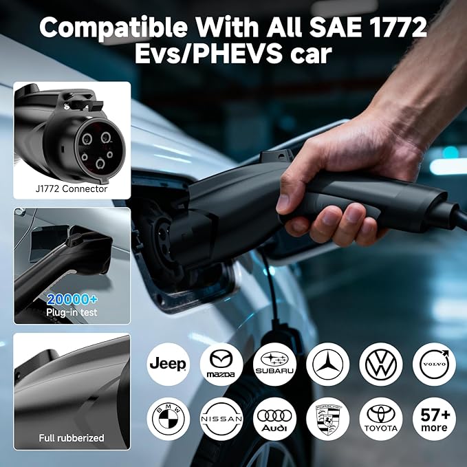 Level 2 EV Charger, 40A/9.6KW Electric Vehicle Portable Charger with 25FT Cable, Home EV Charging Station, 240V NEMA 14-50 Plug, for All SAE J1772
