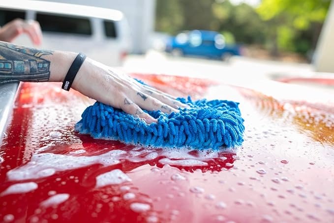 The Rag Company - Premium Chenille Microfiber Knobby Wash Mitts - Perfect for Car Washing and Detailing; Scratch-Free, Lint-Free, Double-Sided, Plush, and Absorbent; Blue (2-Pack)