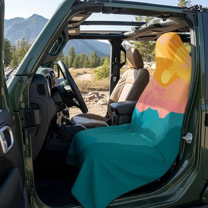 Gone For a Run Car Seat Towel Cover – Microfiber Hooded Seat Cover – 30” x 60” Moisture-Wicking Running Seat Protector for Runners – Sunset Summit