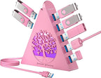 7-Port USB 3.0 Hub, RGB USB Hub with RGB Tree Light and 2ft Cable, USB Hub 3.0 Pink USB Expander for Laptop, PC, Flash Drive, HDD, Console, Printer, Keyboard, Mouse (Pink)